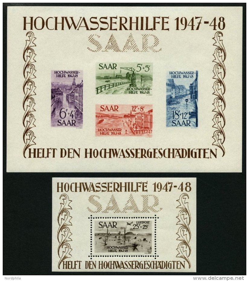 SAARLAND Bl. 1/2 **, 1948, Blockpaar Hochwasserhilfe, Pracht, Mi. 1600.- - Sonstige & Ohne Zuordnung