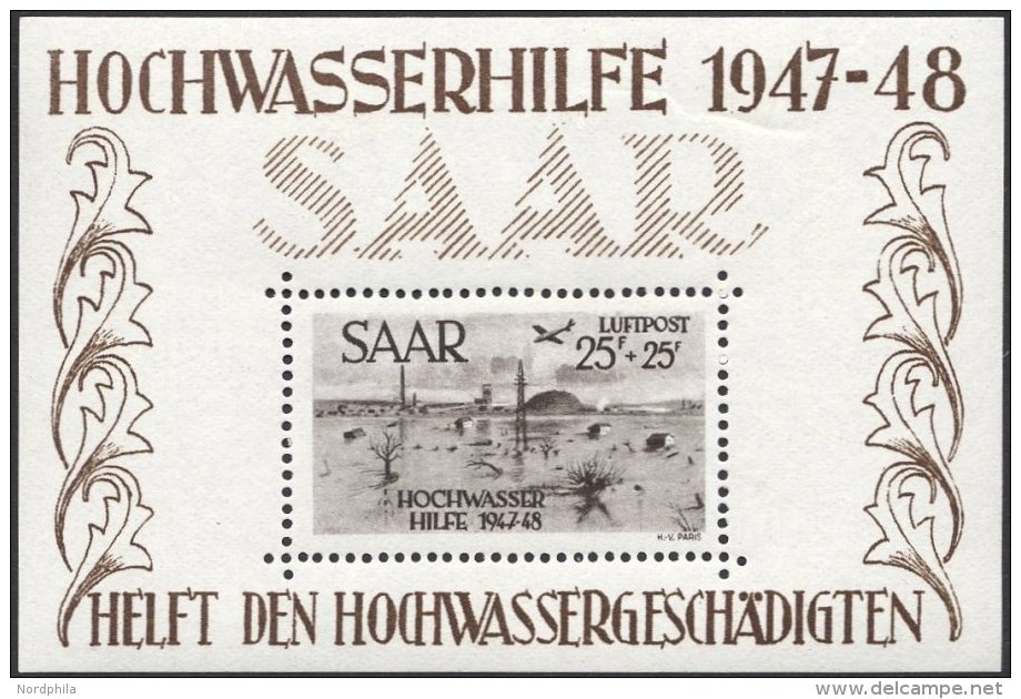 SAARLAND Bl. 2 **, 1948, Kleiner Block Hochwasserhilfe, Herstellungsbedingte Gummiknitter Im Rand, Pracht, Mi. 600.- - Otros & Sin Clasificación