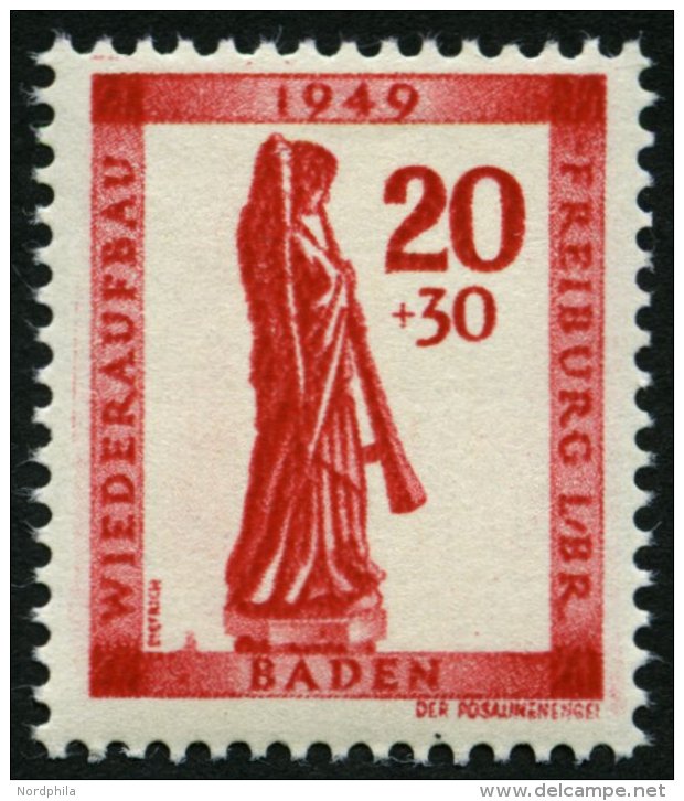 BADEN 40AI **, 1949, 30 Pf. Wiederaufbau Mit Abart Sirene Neben Sockel Des Engels, Pracht, Mi. 120.- - Otros & Sin Clasificación