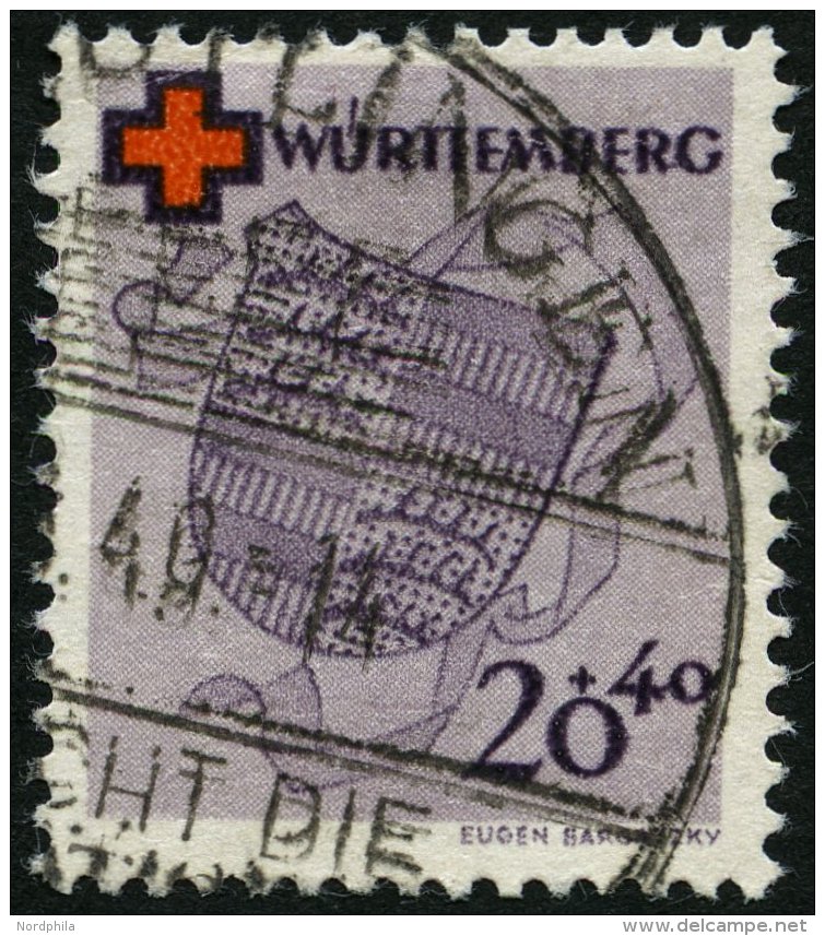 W&Uuml;RTTEMBERG 43 O, 1949, 40 Pf. Rotes Kreuz, Pracht Mi. 120.- - Otros & Sin Clasificación