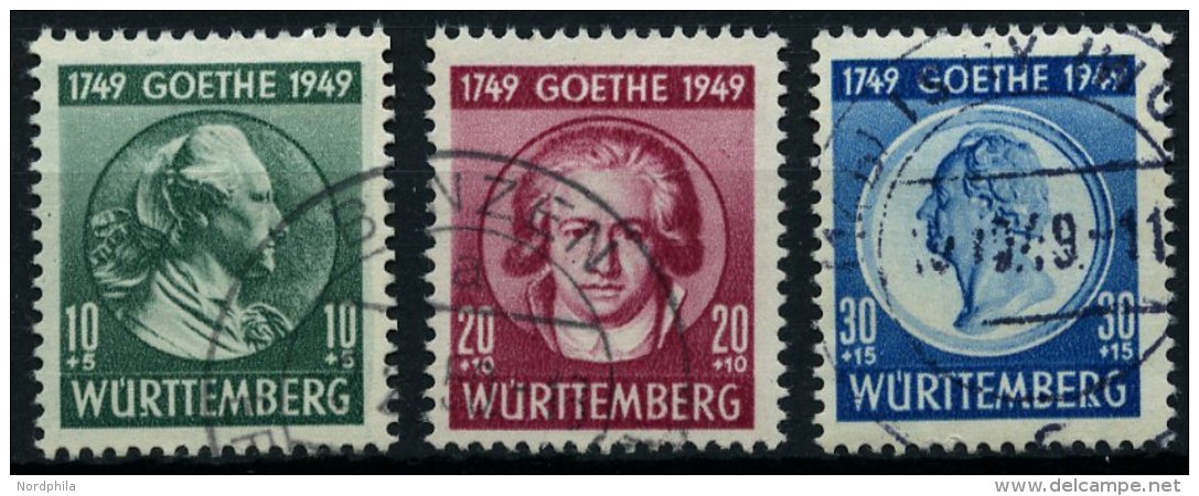 W&Uuml;RTTEMBERG 44-46 O, 1949, Goethe, Prachtsatz, Gepr. Schlegel, Mi. 110.- - Sonstige & Ohne Zuordnung