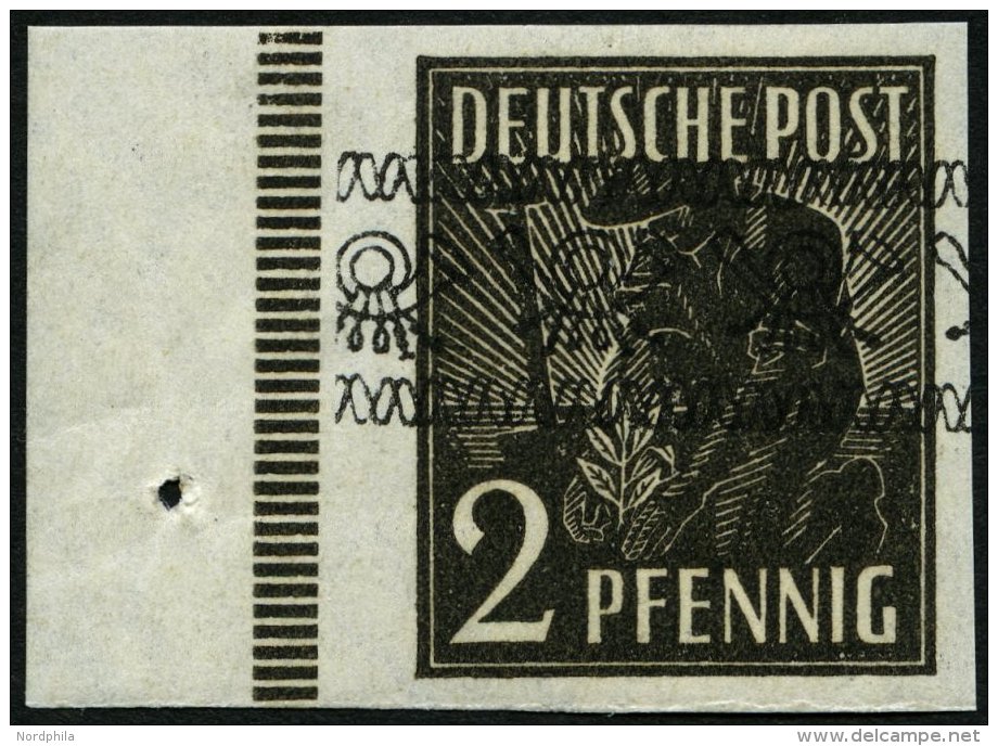 AMERIK. U. BRITISCHE ZONE 36IU **, 1948, 2 Pf. Bandaufdruck, Ungez&auml;hnt, Randst&uuml;ck, Pracht, Gepr. Schlegel, Mi. - Otros & Sin Clasificación