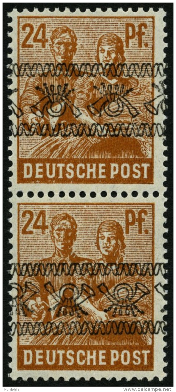 AMERIK. U. BRITISCHE ZONE 44INKb **, 1948, 24 Pf. Bandaufdruck Im Kehrdruckpaar, Obere Marke Kopfstehender, Untere Norma - Sonstige & Ohne Zuordnung