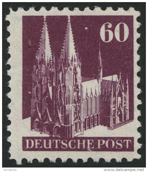 AMERIK. U. BRITISCHE ZONE 93IXB **, 1948, 60 Pf. Dunkelbraunlila, Type I, Wz. 1X, Gez&auml;hnt L 11, Normale Z&auml;hung - Sonstige & Ohne Zuordnung