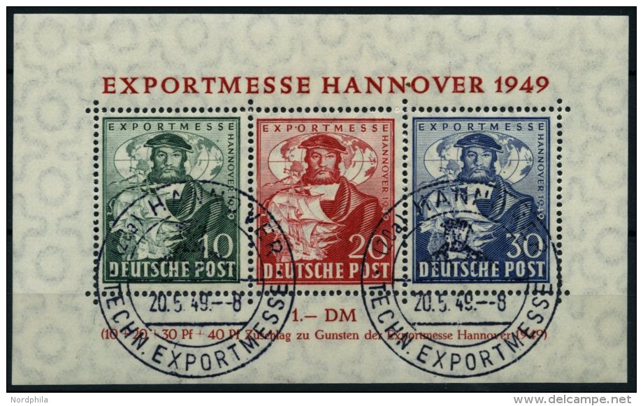 AMERIK. U. BRITISCHE ZONE Bl. 1a O, 1949, Block Exportmesse, Sonderstempel, Pracht, Mi. 250.- - Sonstige & Ohne Zuordnung