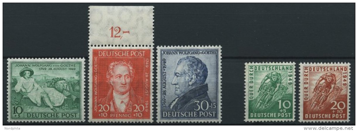 AMERIK. U. BRITISCHE ZONE 106-10 **, 1949, Radrennen Und Goethe, 2 Prachts&auml;tze, Mi. 64.- - Sonstige & Ohne Zuordnung
