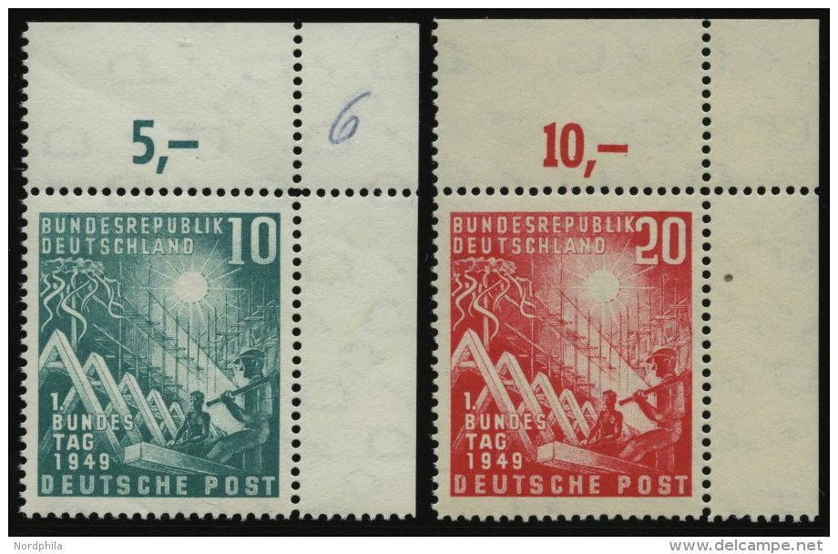 BUNDESREPUBLIK 111/2 **, 1949, Bundestag, Obere Rechte Bogenecken, Pracht - Sonstige & Ohne Zuordnung