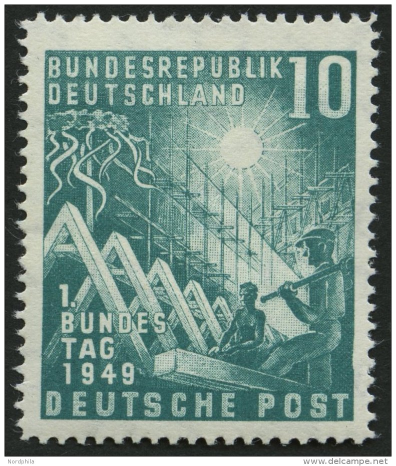 BUNDESREPUBLIK 111IV **, 1949, 10 Pf. Bundestag Mit Abart Punkt Rechts Im O Von Post, Delle Unten Im Rechten Bildrand (F - Sonstige & Ohne Zuordnung