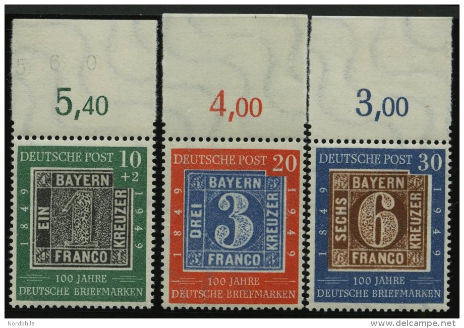 BUNDESREPUBLIK 113-15 **, 1949, 100 Jahre Briefmarken Vom Oberrand, Prachtsatz - Otros & Sin Clasificación