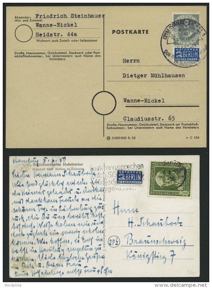 BUNDESREPUBLIK 118/9,127 BRIEF, 1950/3, 10 Und 20 Pf. Helfer Der Menschheit Und 8 Pf. Posthorn, 3 Einzelfrankaturen, Pra - Gebraucht