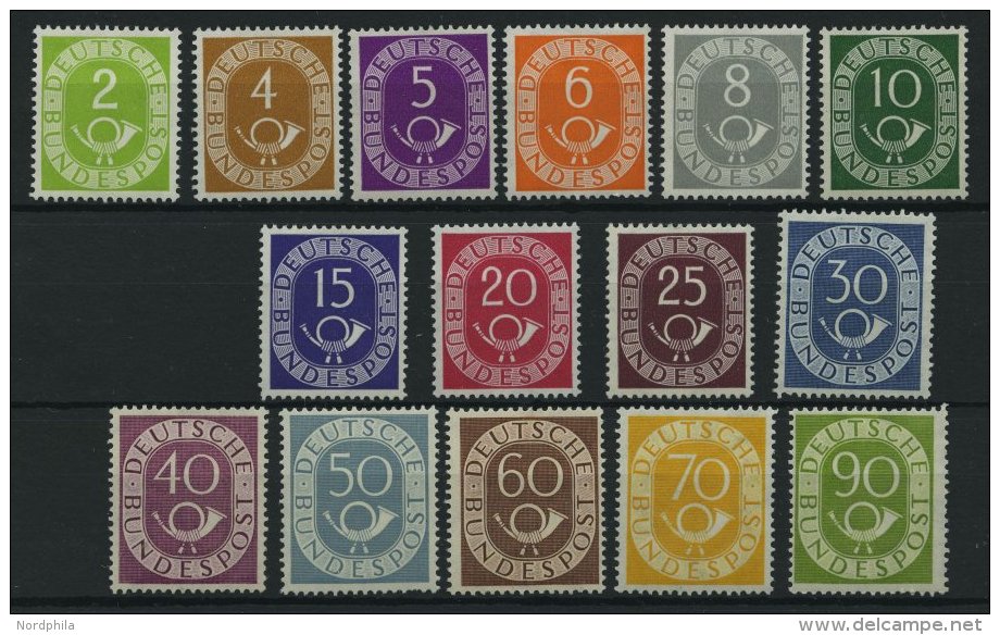 BUNDESREPUBLIK 123-36,138 **, 1951, Posthorn, Ohne 80 Pf., 50 Pf. Ein Fehlender Zahn Sonst Prachtsatz In Normaler Z&auml - Otros & Sin Clasificación