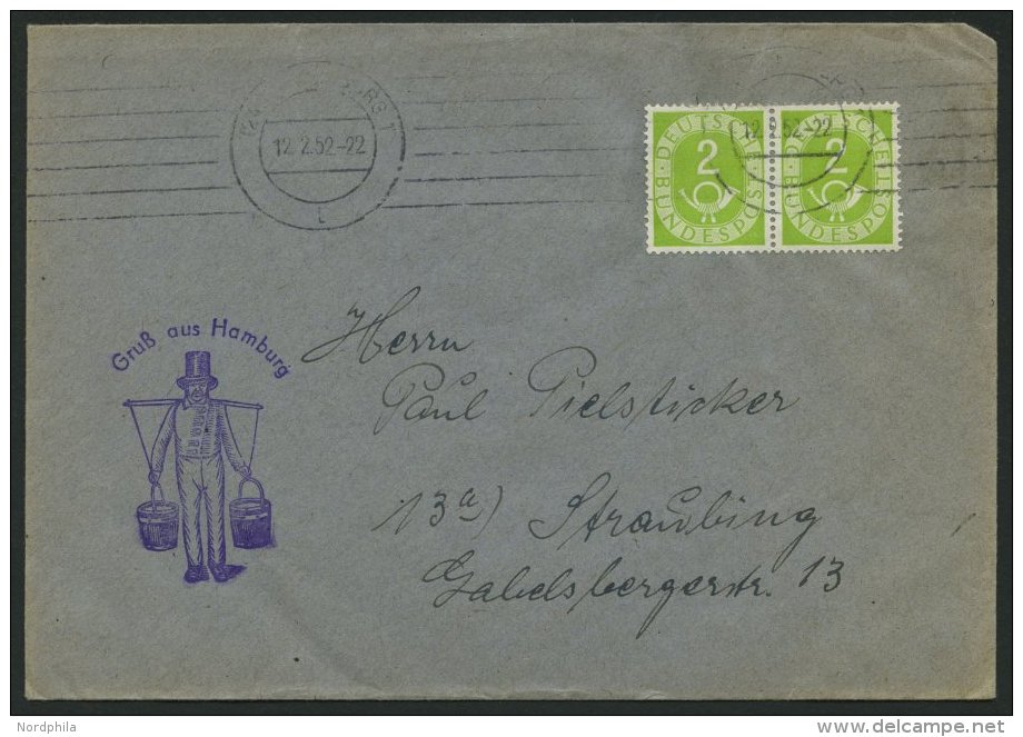 BUNDESREPUBLIK 123 Paar BRIEF, 1952, 2 Pf. Posthorn Im Waagerechten Paar Als Mehrfachfrankatur Auf Drucksache, Pracht - Usados