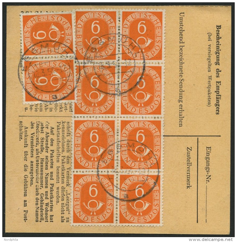 BUNDESREPUBLIK 126 BRIEF, 1954, 6 Pf. Posthorn Im Achterblock Und Waagerechten Paar R&uuml;ckseitig Als Seltene Mehrfach - Gebraucht