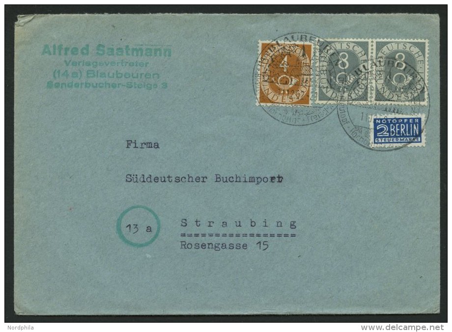 BUNDESREPUBLIK 127 Paar BRIEF, 1952, 8 Pf. Posthorn Im Waagerechten Paar Mit 4 Pf. Zusatzfrankatur Auf Prachtbrief - Usados