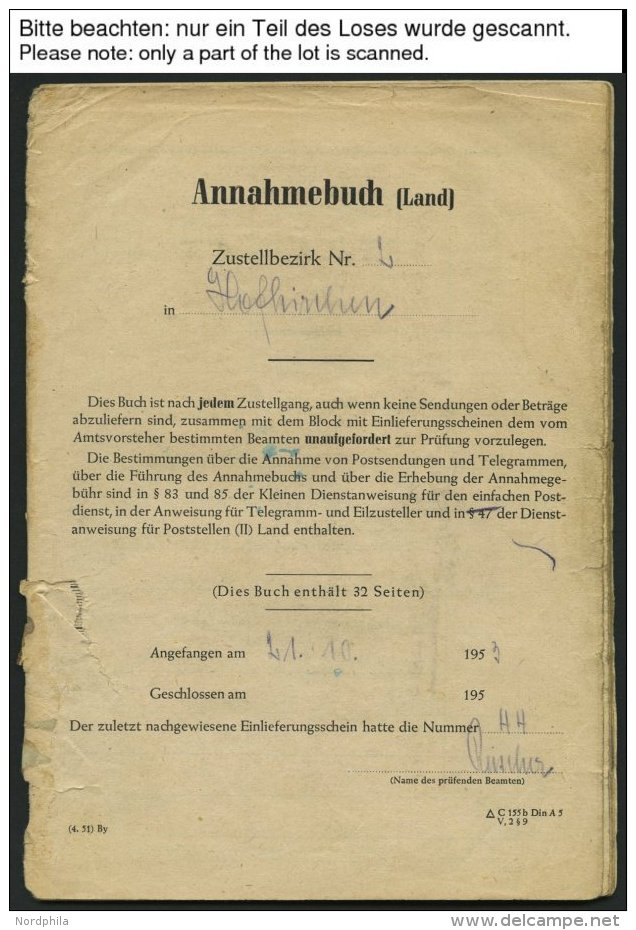 BUNDESREPUBLIK 129 BRIEF, 1953/4, Annahmebuch (Land), Zustellbezirk Nr. 2 In Hofkirchen, 32 Seiten Komplett, Die Geb&uum - Gebraucht