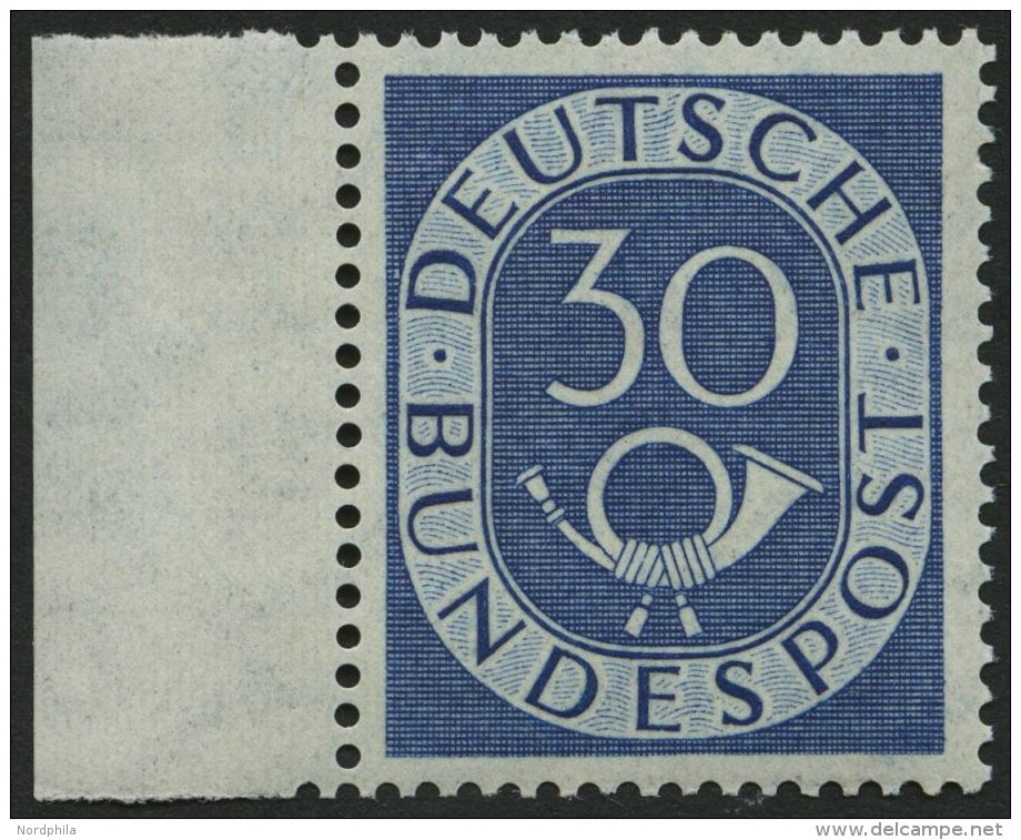 BUNDESREPUBLIK 132 **, 1951, 30 Pf. Posthorn, Linkes Randst&uuml;ck, Pracht, Gepr. Schlegel, Mi. 60.- - Sonstige & Ohne Zuordnung