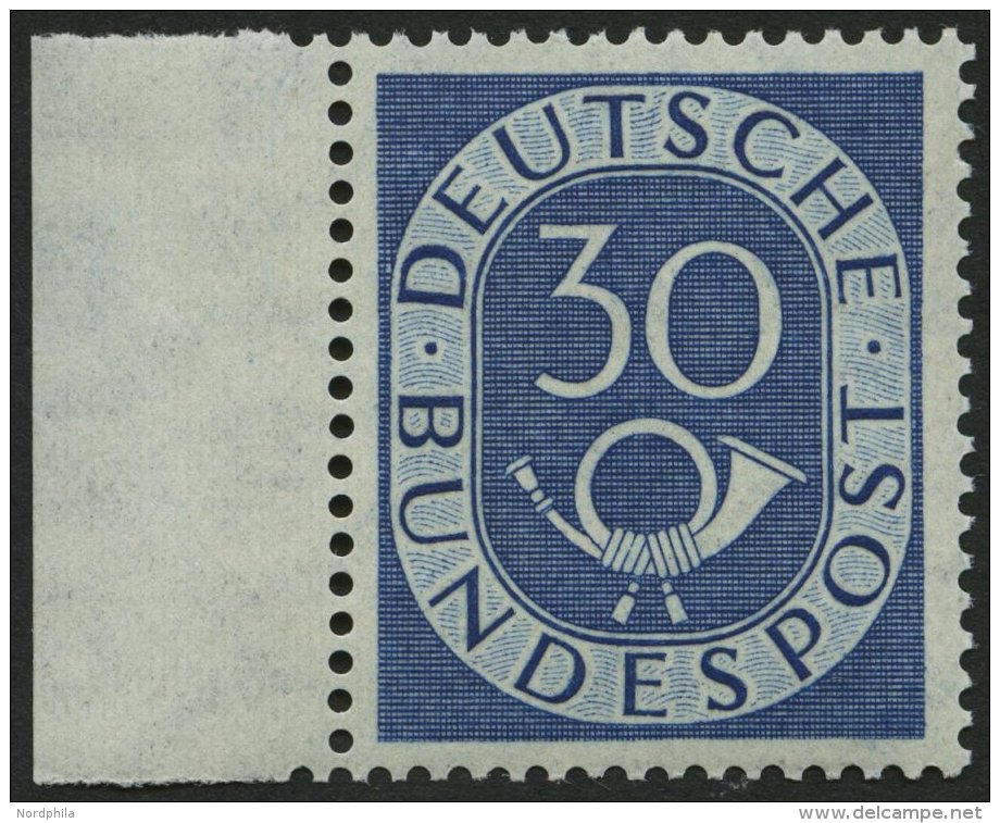 BUNDESREPUBLIK 132 **, 1951, 30 Pf. Posthorn, Linkes Randst&uuml;ck, Pracht, Gepr. Schlegel, Mi. 60.- - Otros & Sin Clasificación