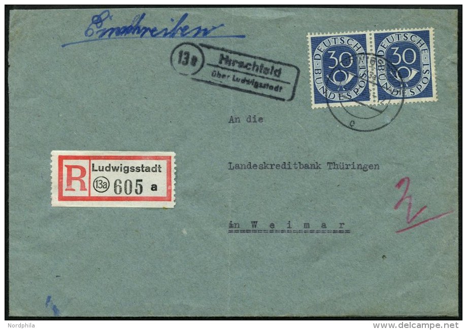 BUNDESREPUBLIK 132 Paar BRIEF, 1954, 30 Pf. Posthorn Im Waagerechten Paar Als Mehrfachfrankatur Auf Einschreibbrief, Pra - Gebraucht