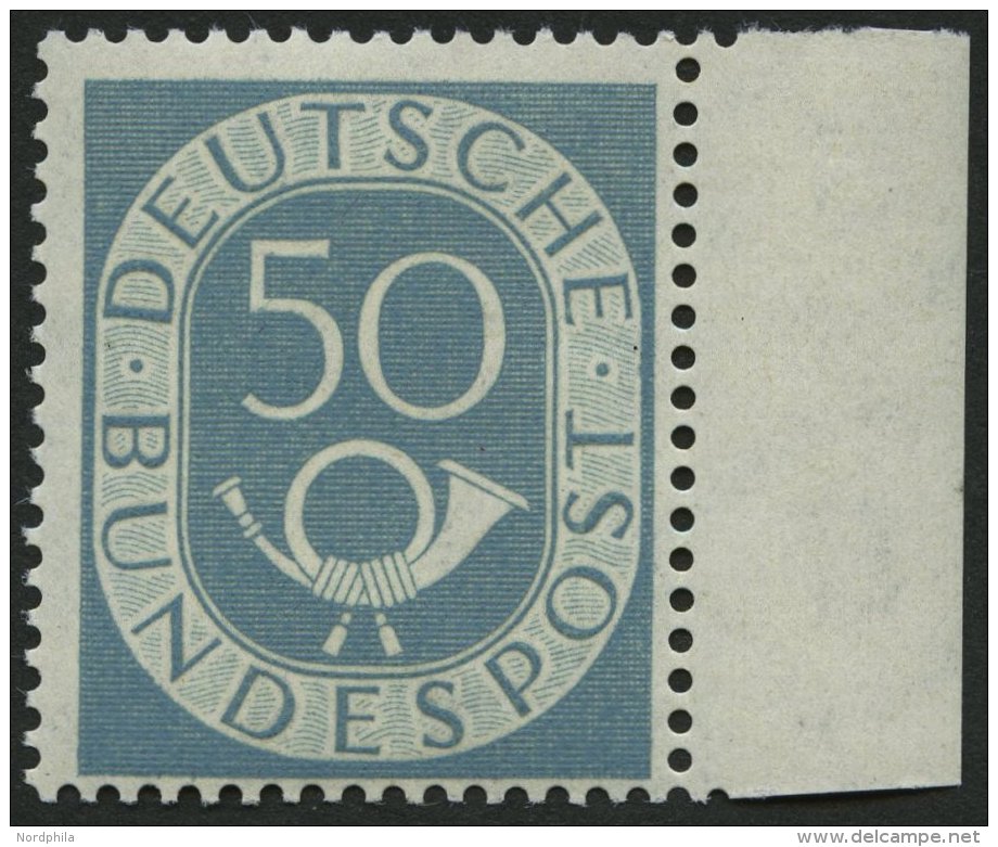 BUNDESREPUBLIK 134 **, 1952, 50 Pf. Posthorn, Rechtes Randst&uuml;ck, Pracht, Gepr. Schlegel, Mi. 200.- - Otros & Sin Clasificación