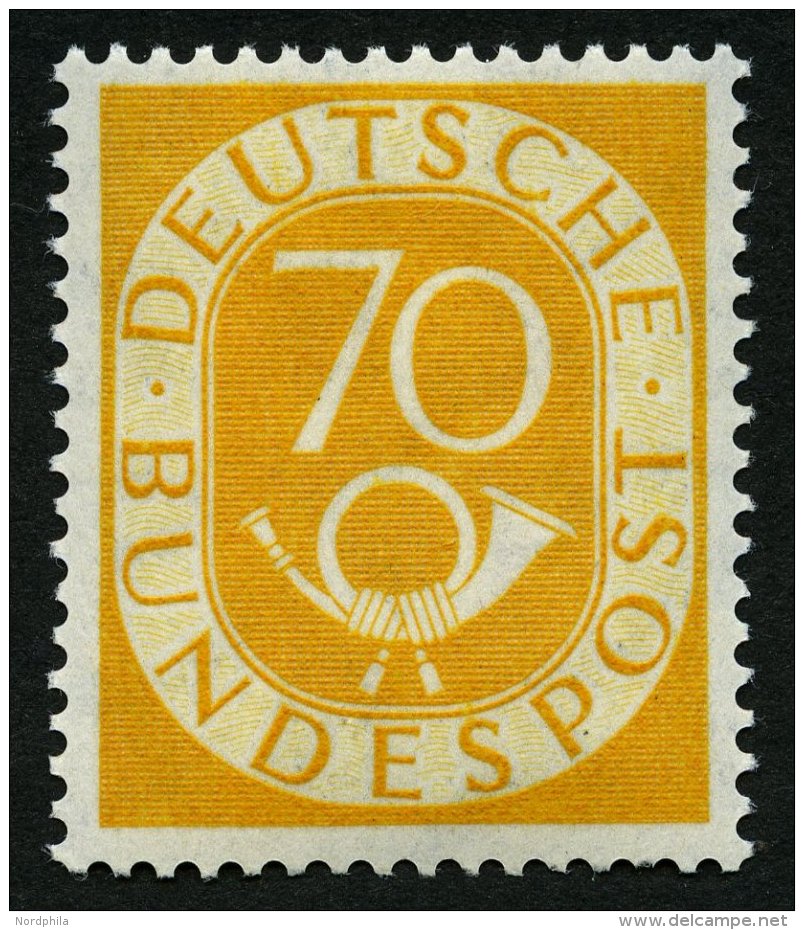 BUNDESREPUBLIK 136 **, 1952, 70 Pf. Posthorn, Unten Ein K&uuml;rzerer Zahn Sonst Pracht, Mi. 500.- - Usados