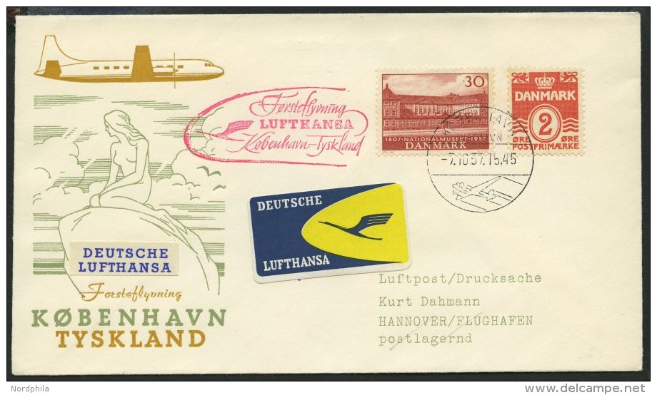 DEUTSCHE LUFTHANSA 178 BRIEF, 7.10.1957, Kopenhagen-Hannover, Prachtbrief - Usados