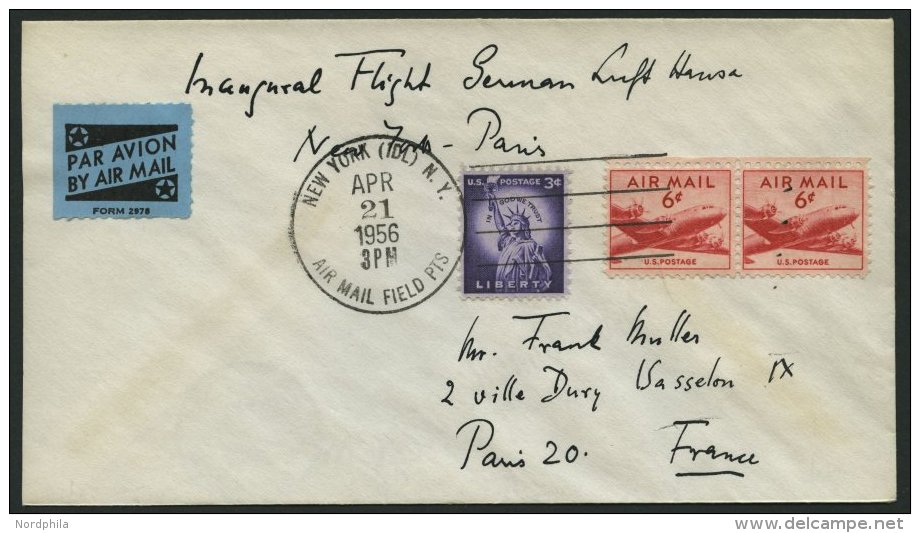 DEUTSCHE LUFTHANSA 60 BRIEF, 23.4.1956, New York-Paris, Prachtbrief - Usados