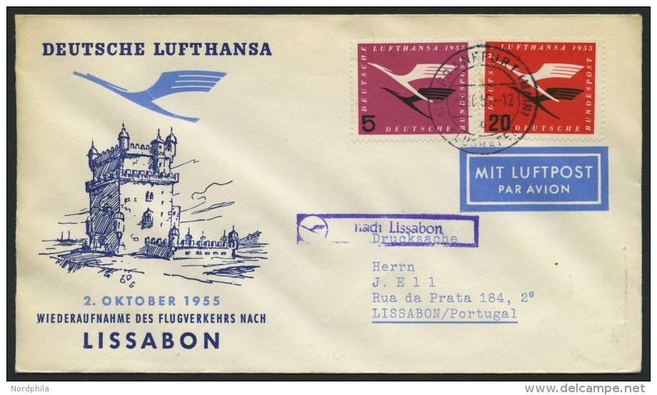 DEUTSCHE LUFTHANSA 46 BRIEF, 2.10.1955, Frankfurt-Lissabon, Prachtbrief - Usados