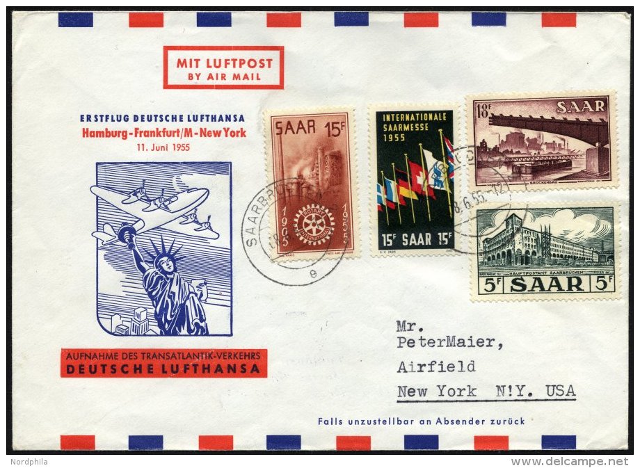 DEUTSCHE LUFTHANSA 40 BRIEF, 11.6.1955, Hamburg-New York, Prachtbrief - Usados