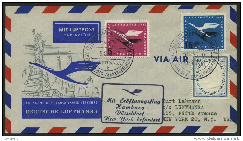 DEUTSCHE LUFTHANSA 34 BRIEF, 8.6.1955, Hamburg-New York, Prachtbrief - Gebraucht