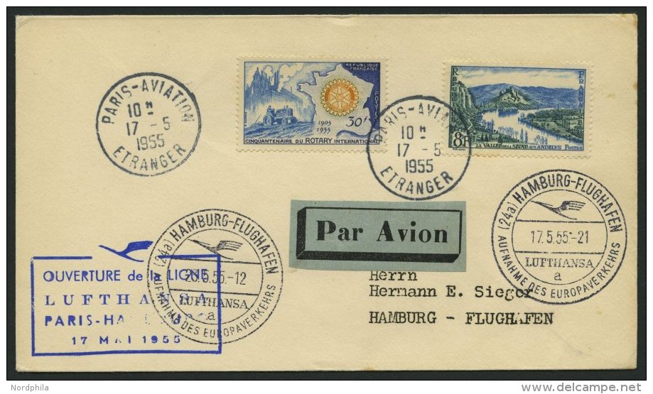 DEUTSCHE LUFTHANSA 33 BRIEF, 17.5.1955, Paris-Hamburg, Prachtbrief - Gebraucht