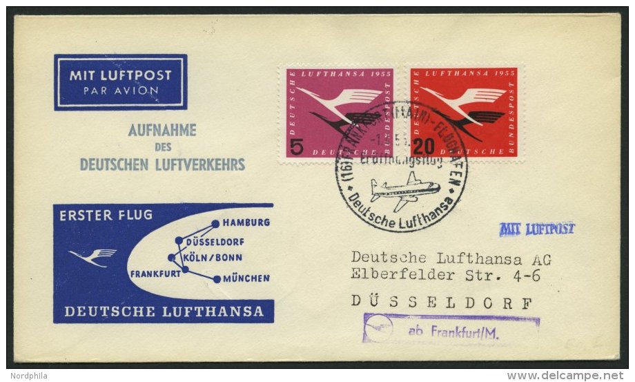DEUTSCHE LUFTHANSA 12 BRIEF, 1.4.1955, Frankfurt-D&uuml;sseldorf, Prachtbrief - Gebraucht