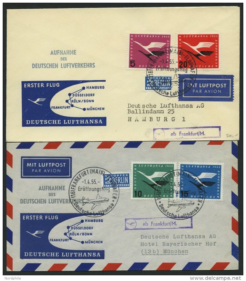 DEUTSCHE LUFTHANSA 9-12 BRIEF, 1.4.1955, Er&ouml;ffnung Des Innerdeutschen Flugverkehrs, Postsonderstpl. Frankfurt/Main - Usados