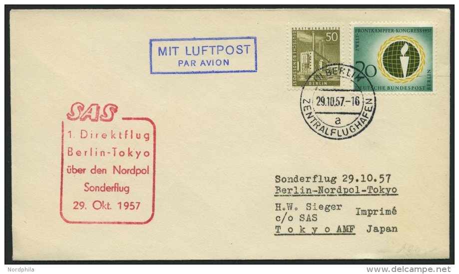 ERST-UND ER&Ouml;FFNUNGSFL&Uuml;GE 29.10.57, Berlin-Tokyo, 1. Direktflug &uuml;ber Den Nordpol, Prachtbrief - Briefe U. Dokumente