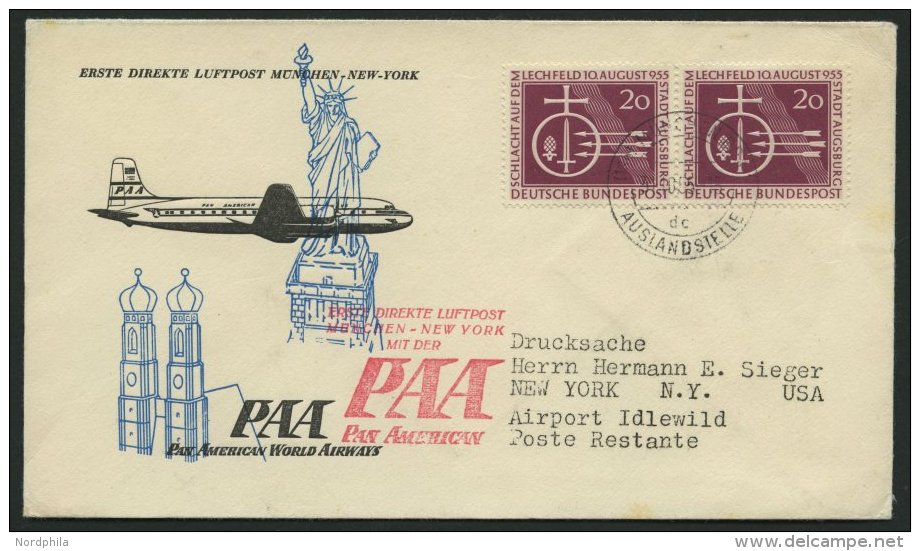 ERST-UND ER&Ouml;FFNUNGSFL&Uuml;GE 2511 BRIEF, 31.10.55, M&uuml;nchen-New York, Frankiert Mit 2x Bund Nr. 216 (Mehrfachf - Cartas & Documentos