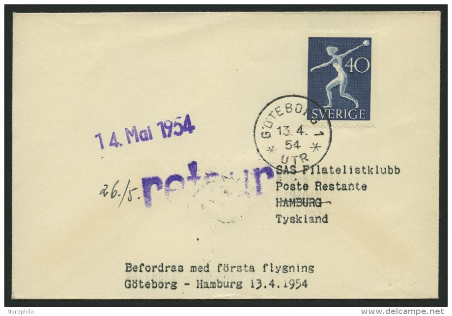 ERST-UND ER&Ouml;FFNUNGSFL&Uuml;GE 2473 BRIEF, 13.4.54, G&ouml;teborg-Hamburg, Schwedische Frankatur, Prachtbrief - Briefe U. Dokumente