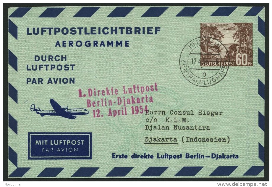 ERST-UND ER&Ouml;FFNUNGSFL&Uuml;GE 2472A BRIEF, 12.4.54, Berlin-Djakarta Auf Luftpostleichtbrief! (ohne Mitteilungen), P - Cartas & Documentos