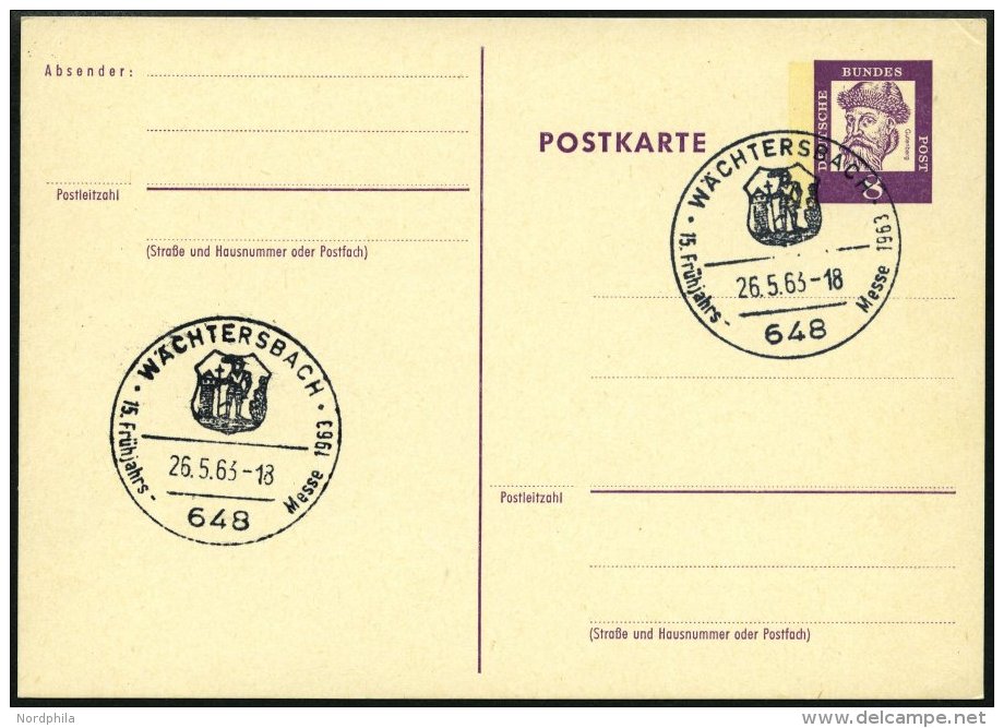 GANZSACHEN P 73 BRIEF, 1962, 8 Pf. Gutenberg, Postkarte In Grotesk-Schrift, Leer Gestempelt Mit Sonderstempel W&Auml;CHT - Sammlungen