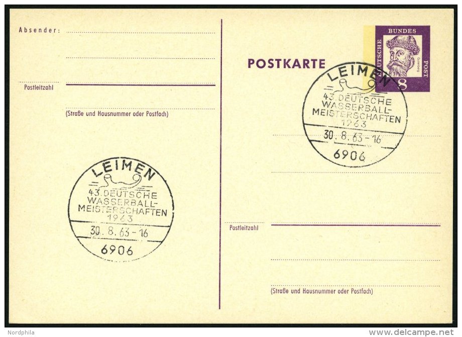 GANZSACHEN P 73 BRIEF, 1962, 8 Pf. Gutenberg, Postkarte In Grotesk-Schrift, Leer Gestempelt Mit Sonderstempel LEIMEN 43. - Colecciones