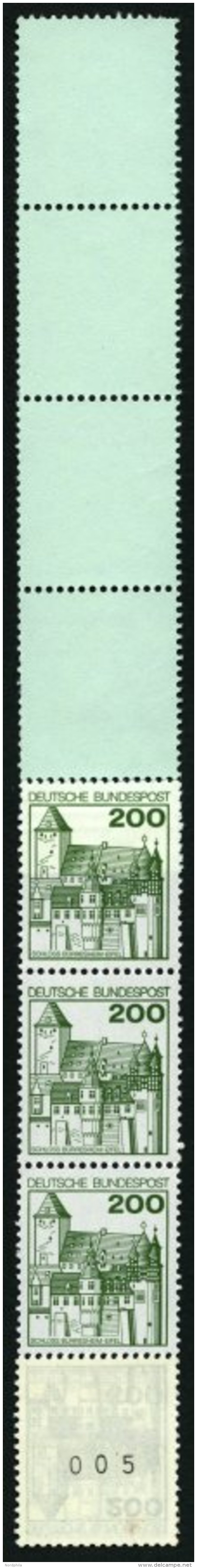 ROLLENMARKEN 920R **, 1977, 200 Pf. Burgen Und Schl&ouml;sser, RE 5 + 4 Lf, Pracht, Mi. 120.- - Rollenmarken