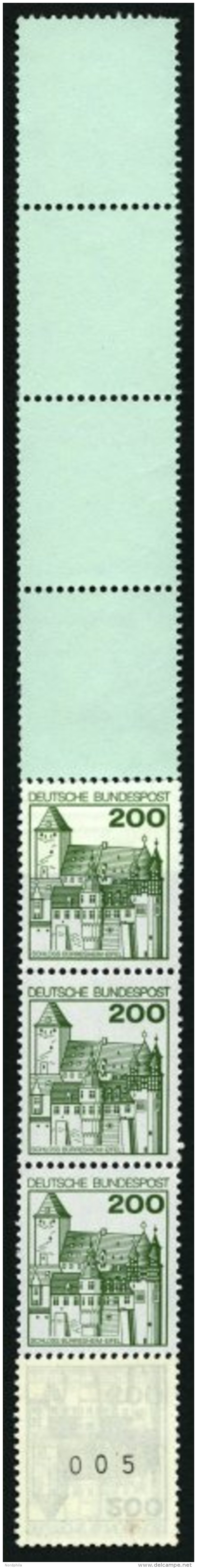 ROLLENMARKEN 920R **, 1977, 200 Pf. Burgen Und Schl&ouml;sser, RE 5 + 4 Lf, Pracht, Mi. 120.- - Rollo De Sellos