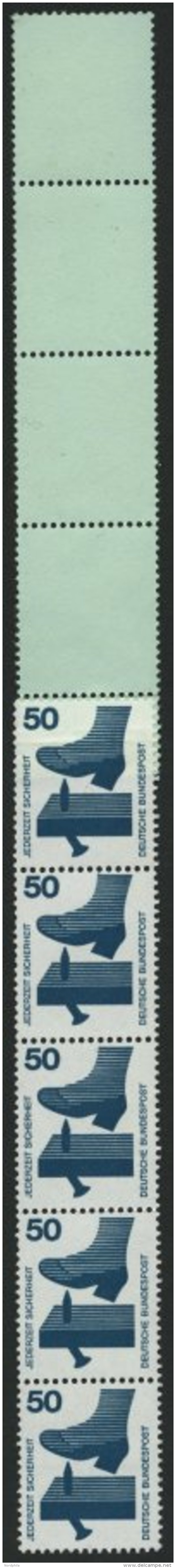 ROLLENMARKEN 700AR **, 1971, 50 Pf. Unfallverh&uuml;tung, RE 5+4 Lf, Schwarze Z&auml;hl-Nummer, Hellt&uuml;rkis, &uuml;b - Rollenmarken