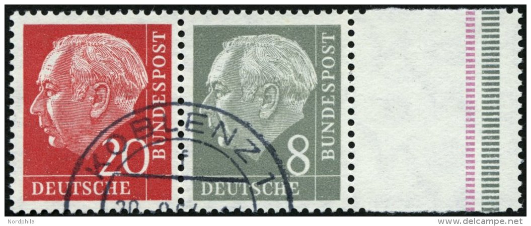 ZUSAMMENDRUCKE W 23YII O, 1960, Heuss Wz. Liegend 20 + 8, Nachauflage, Pracht, Gepr. H.D. Schlegel, Mi. 170.- - Usados