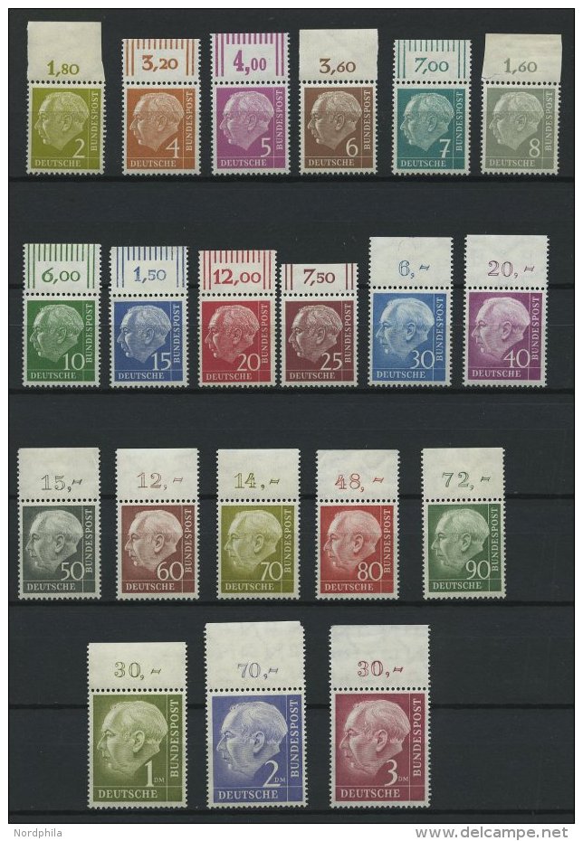 BUNDESREPUBLIK 177-96 **, 1954, Heuss, Alle Mit Oberrand, Prachtsatz, 50 Pf. Gepr. D. Schlegel - Otros & Sin Clasificación