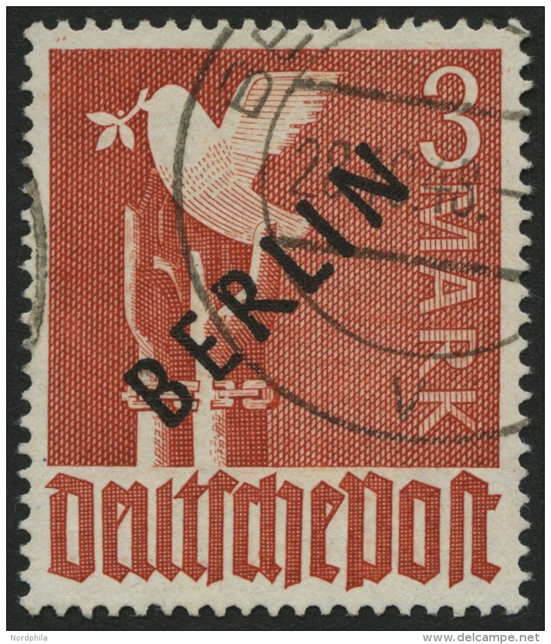 BERLIN 19 O, 1948, 3 M. Schwarzaufdruck, Pracht, Gepr. Schlegel Und Lippsch&uuml;tz, Mi. 700.- - Otros & Sin Clasificación