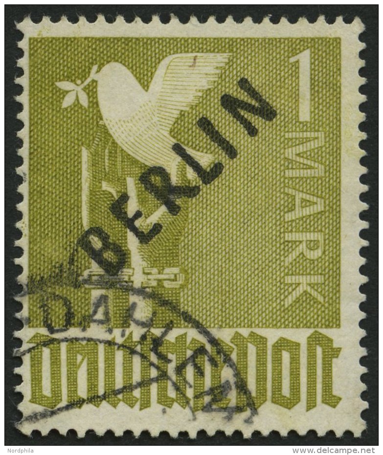 BERLIN 17c O, 1948, 1 M. Schwarzaufdruck, Gelbgr&uuml;n Fluoreszierend, Pracht, Gepr. Lippsch&uuml;tz, Mi. 160.- - Sonstige & Ohne Zuordnung