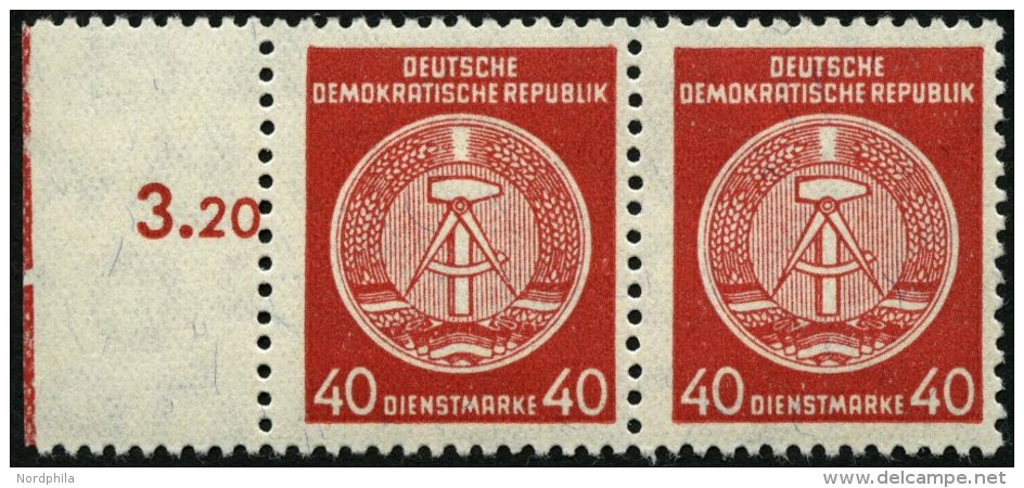 DIENSTMARKEN A D 33XI Paar **, 1956, 40 Pf. Rot, Faserpapier, Wz. 2XI, Im Waagerechten Paar Vom Linken Rand, Pracht, Mi. - Sonstige & Ohne Zuordnung