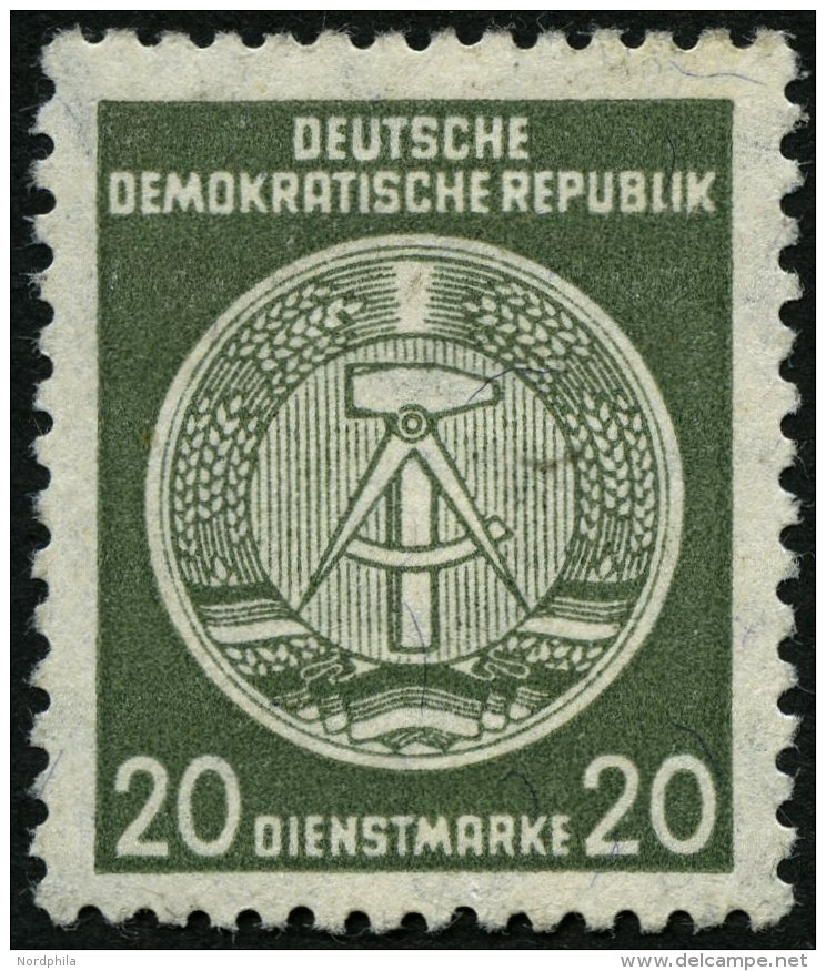 DIENSTMARKEN A D 32IIXI *, 1956, 20 Pf. Schwarzgelboliv, Faserpapier, Type II, Wz. 2XI, Falzrest, Pracht - Sonstige & Ohne Zuordnung