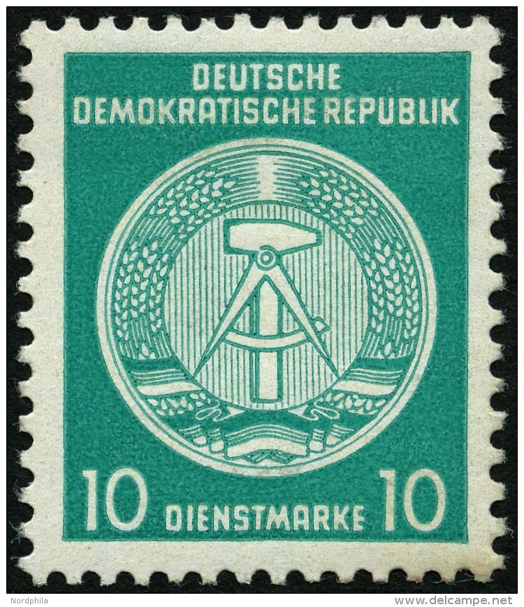 DIENSTMARKEN A D 19IIXII *, 1954, 10 Pf. Bl&auml;ulichgr&uuml;n, Type II, Wz. 2XII, Falzrest, Pracht - Otros & Sin Clasificación