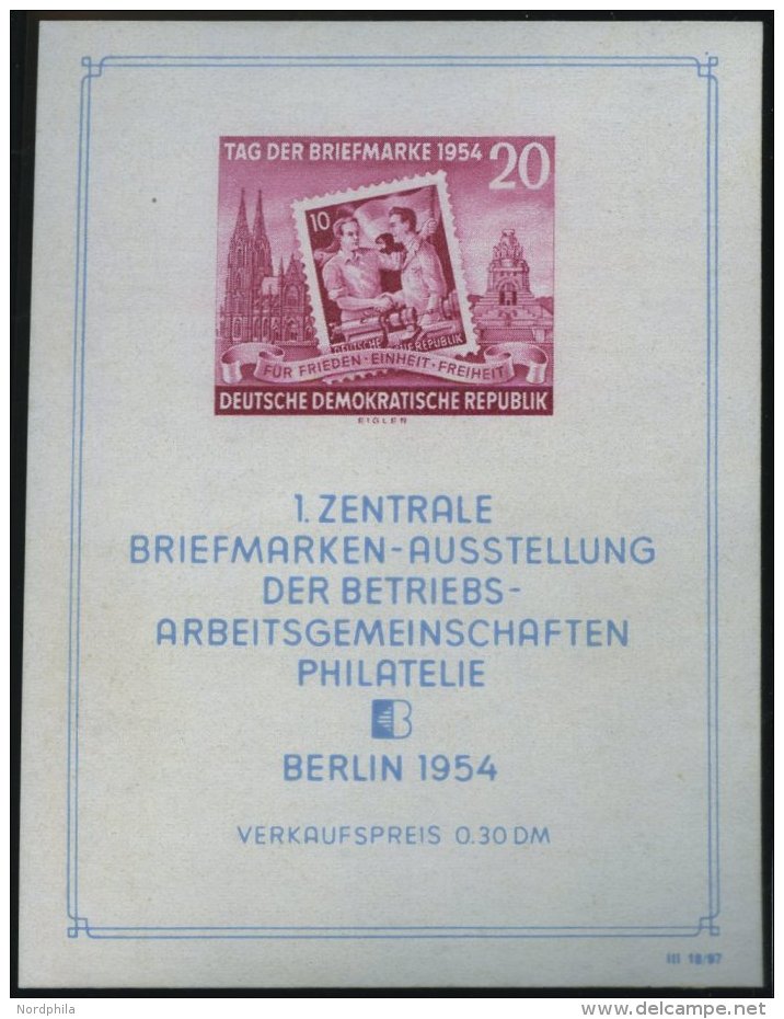 DDR Bl. 10III **, 1954, Block Briefmarken-Ausstellung Mit Abart Punkt &uuml;ber Rechtem Oberem Block-Einfassungsornament - Gebraucht