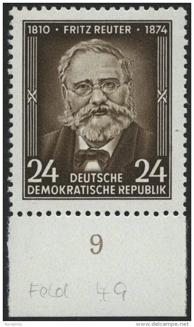 DDR 430I **, 1954, 24 Pf. Fitz Reuter Mit Abart Haarscheitel Retuschiert (Feld 49), Pracht, Mi. 200.- - Gebraucht